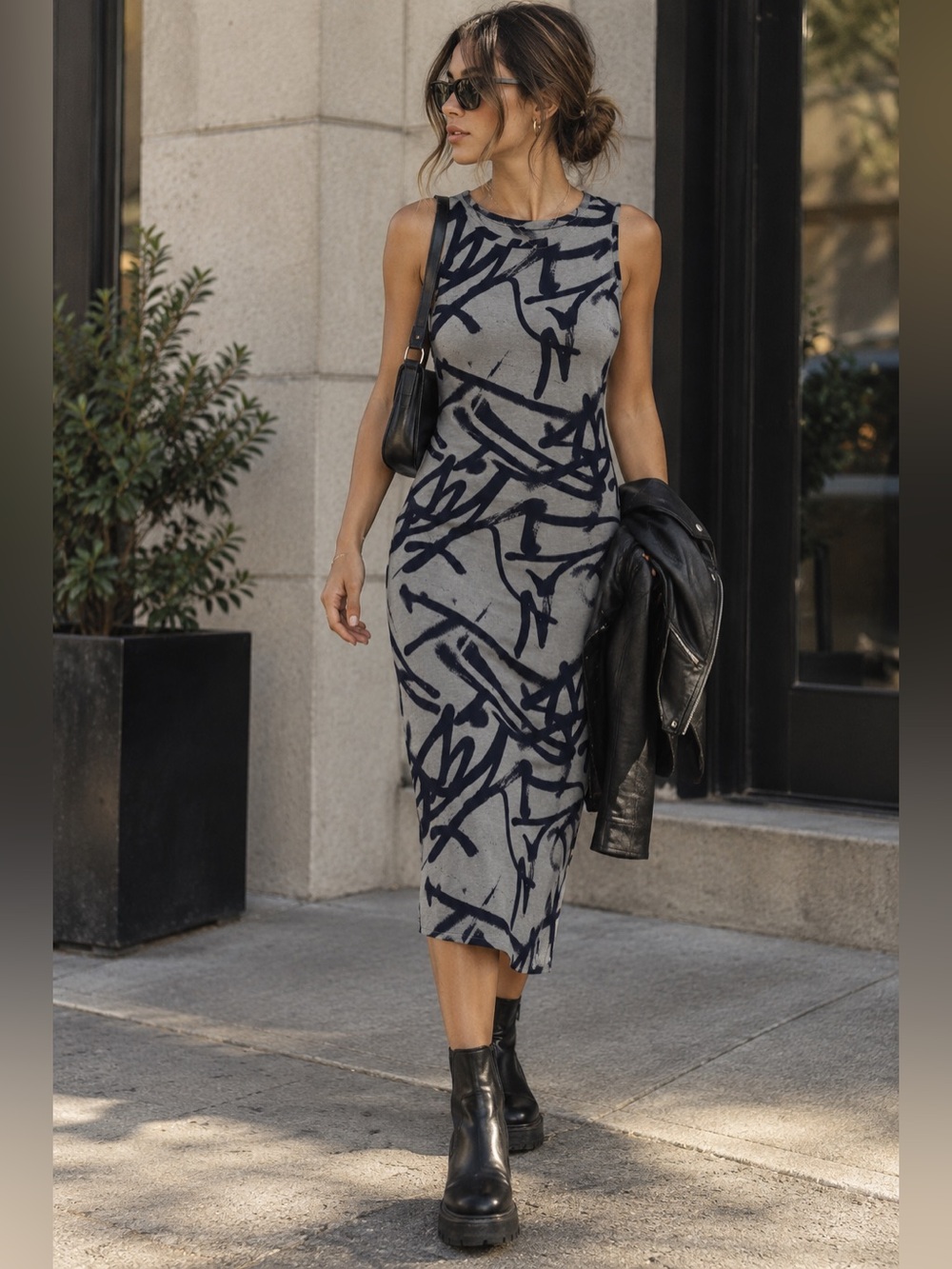 Topshop Abstract Print Midi Dress Size 10 / EU 42